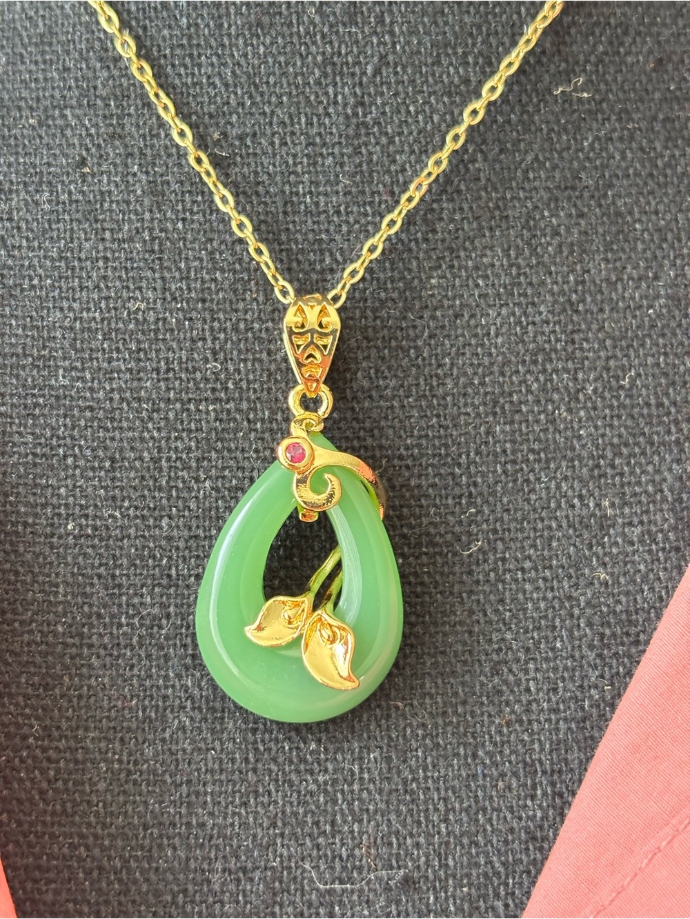 Gold & Green Teardrop Jade Pendant Necklace - Elegant Women’s Jewelry